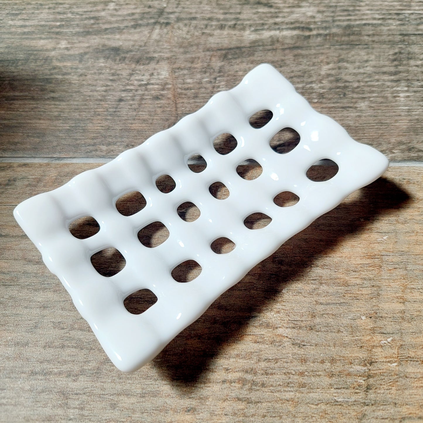 Rectangular White Glass Soap Dish with Holes