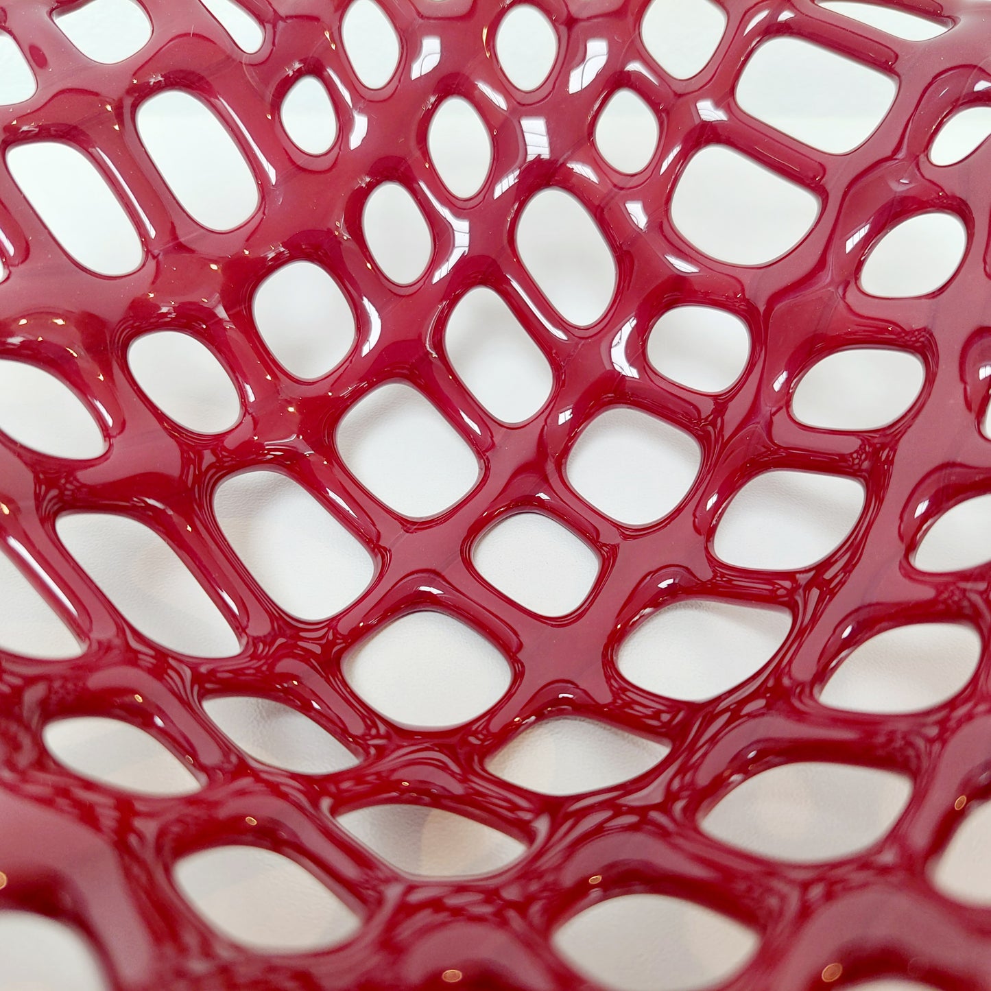 Dark Red Glass Coral Bowl, Organic Kiln Formed Sculptural Basket