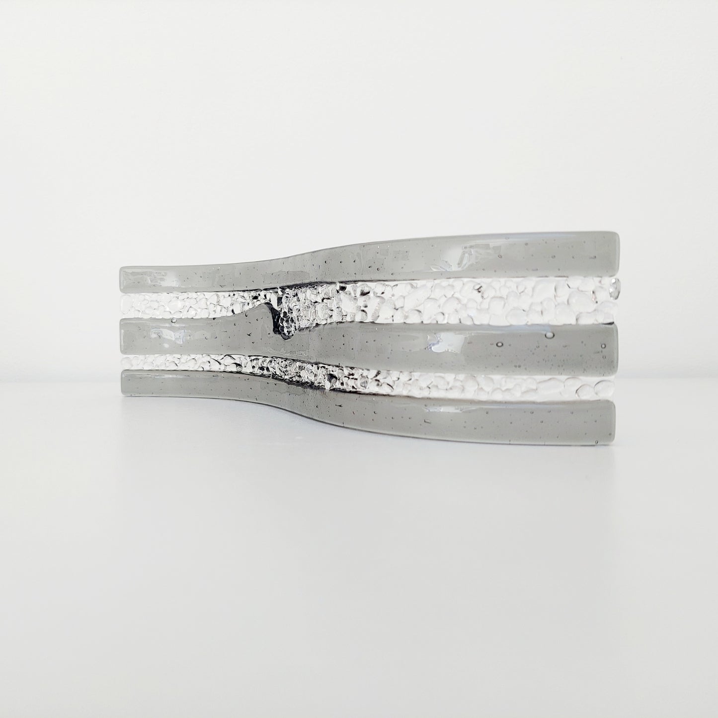 Silver Grey Glass Art Wave Handcrafted in the Lake District, Monochrome Ornament