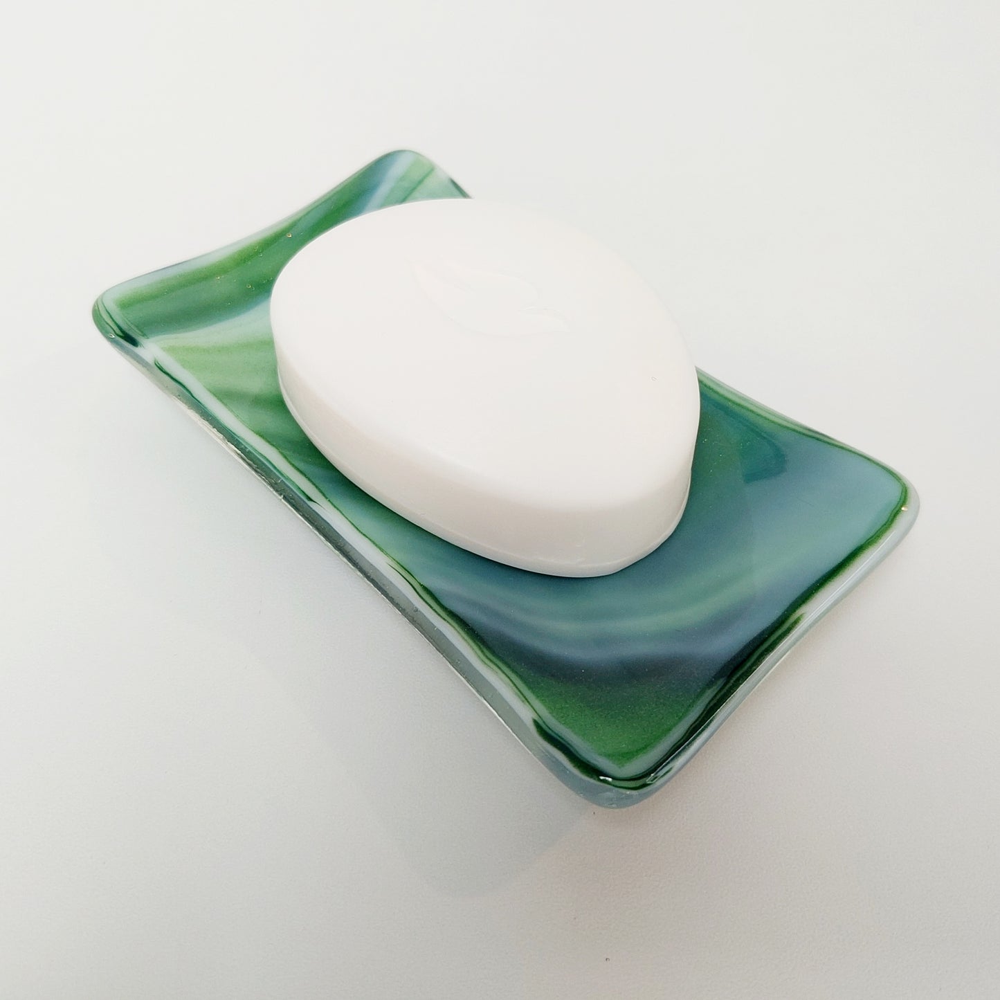 Spring on the Fells Green Glass Art Soap Dish