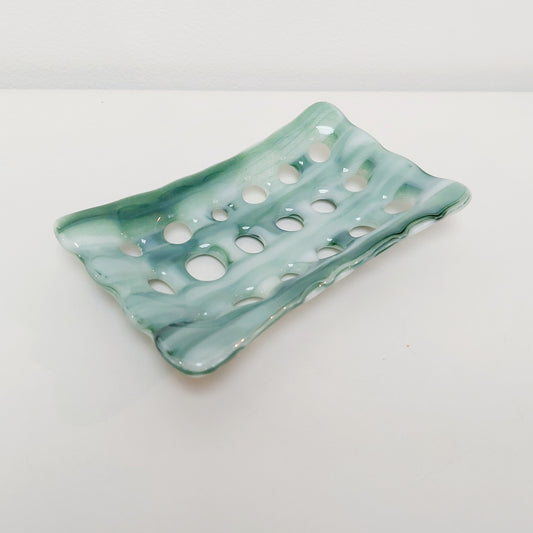 Aventurine Green Glass Soap Dish with Holes
