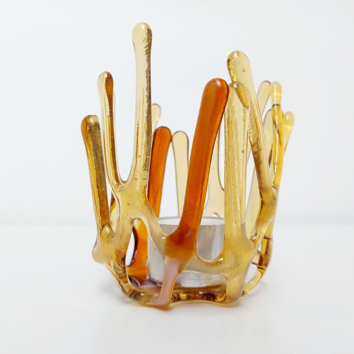 Amber Glass Candle Holder, Art Sculpture, Amber Décor