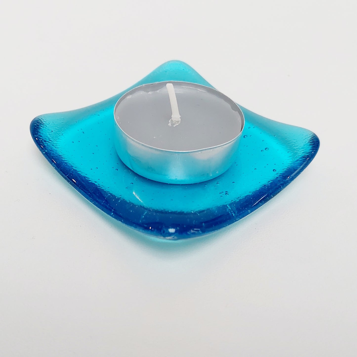 Turquoise Glass Heart Ring Dish, Small Handmade Fused Glass Trinket Dish