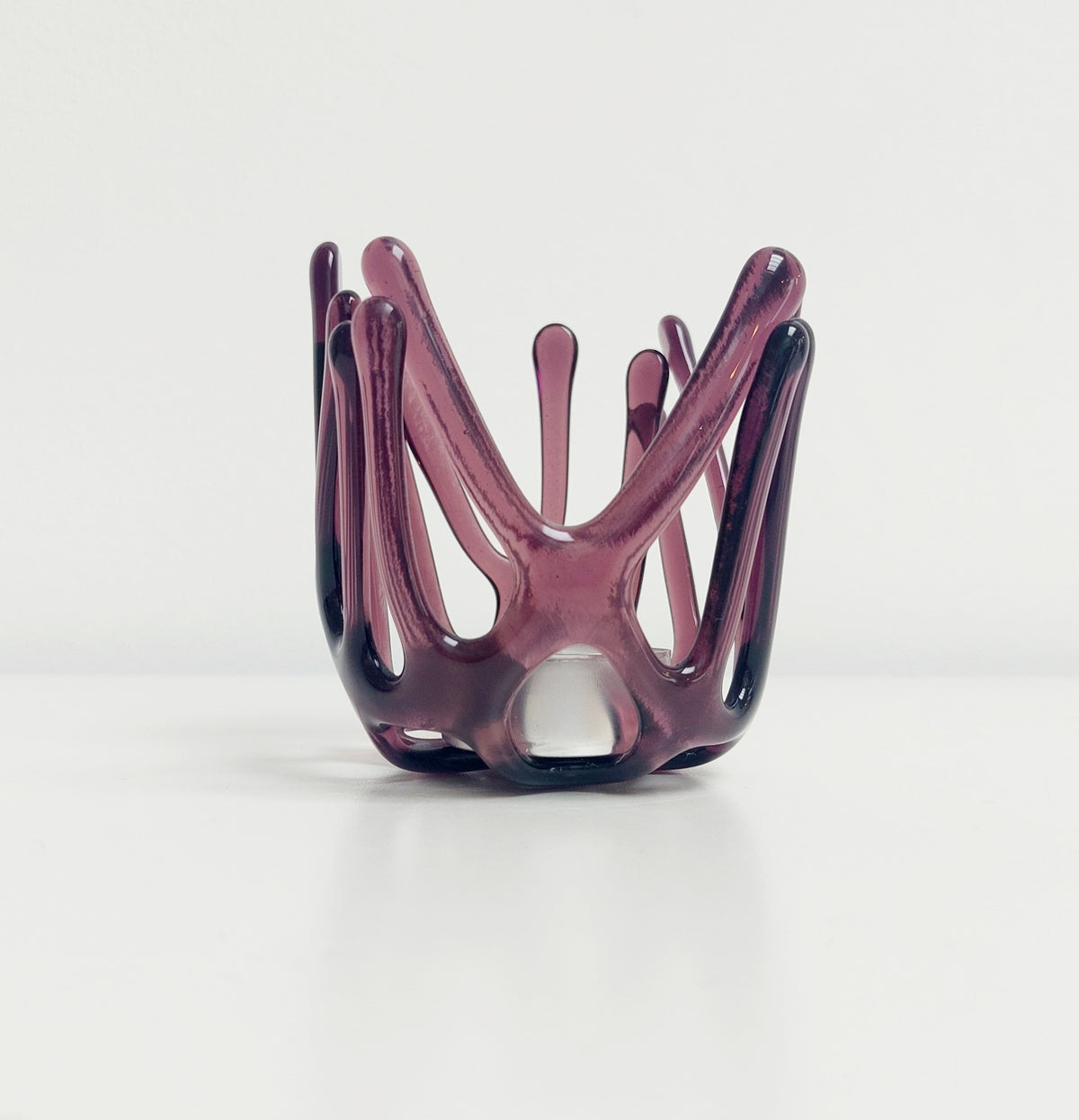 Handcrafted Plum Glass Candle Holder | Asymmetrical Art Sculpture