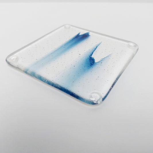 Abstract Blue and Clear Glass Art Coaster