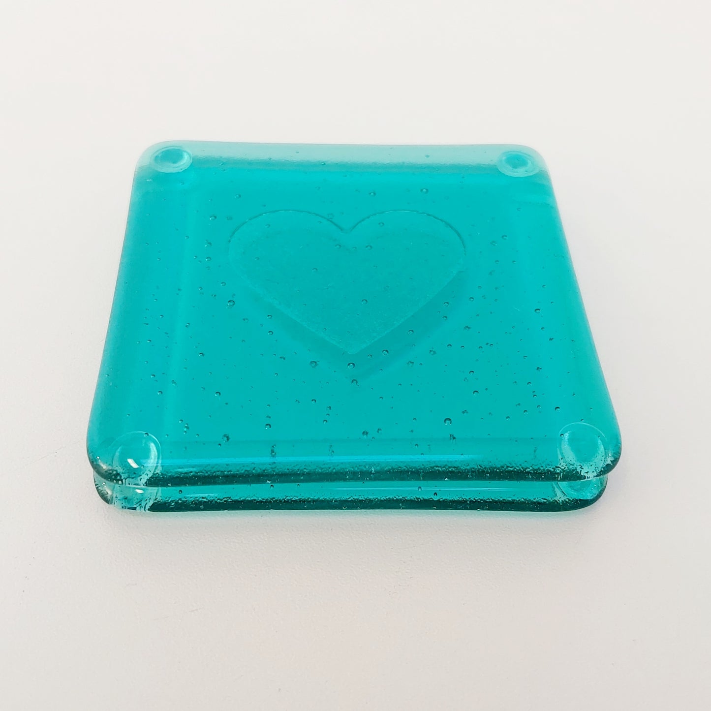 Aqua Glass Heart Coaster