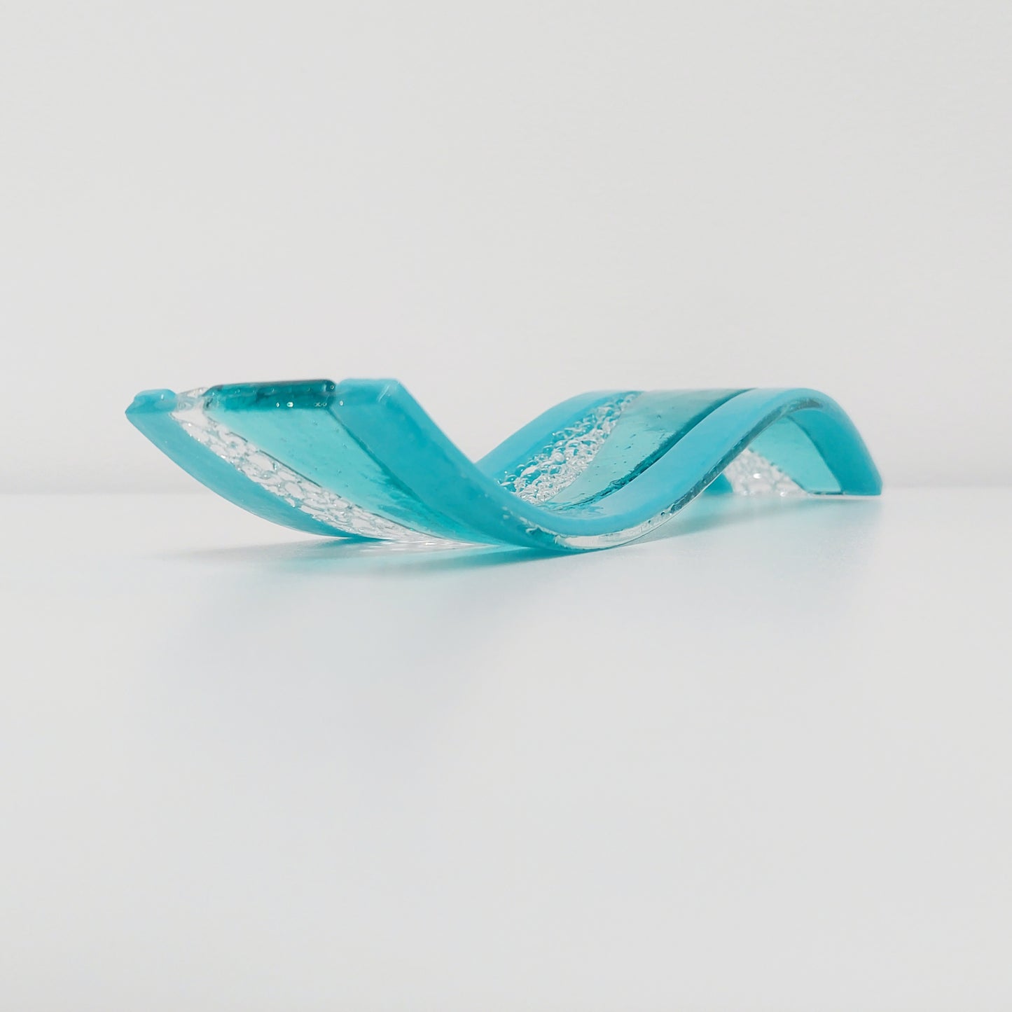 Aqua & Turquoise Glass Art Wave Ornament