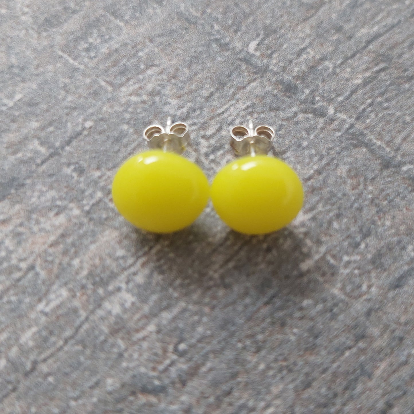 Yellow Glass Stud Earrings with Sterling Silver Posts