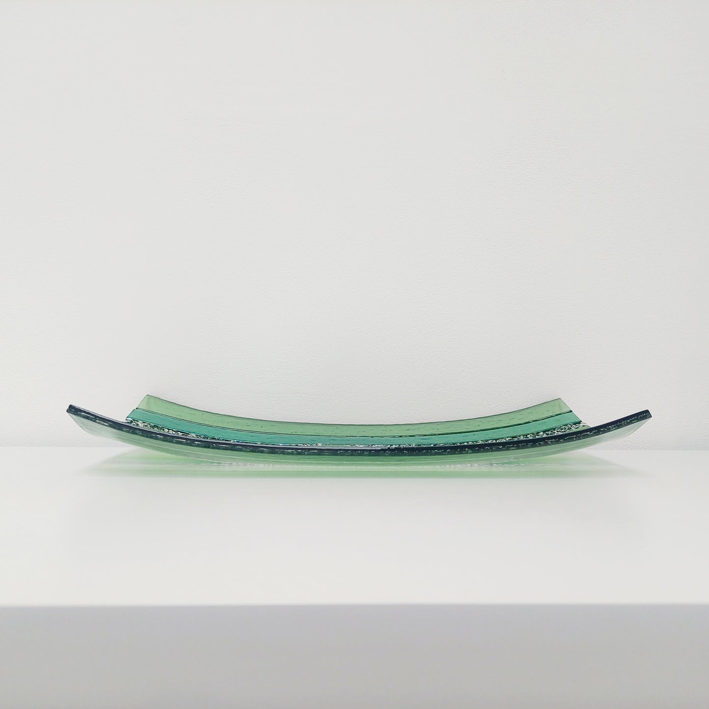 Large Textured Green Glass Art Plate, Table Centrepiece