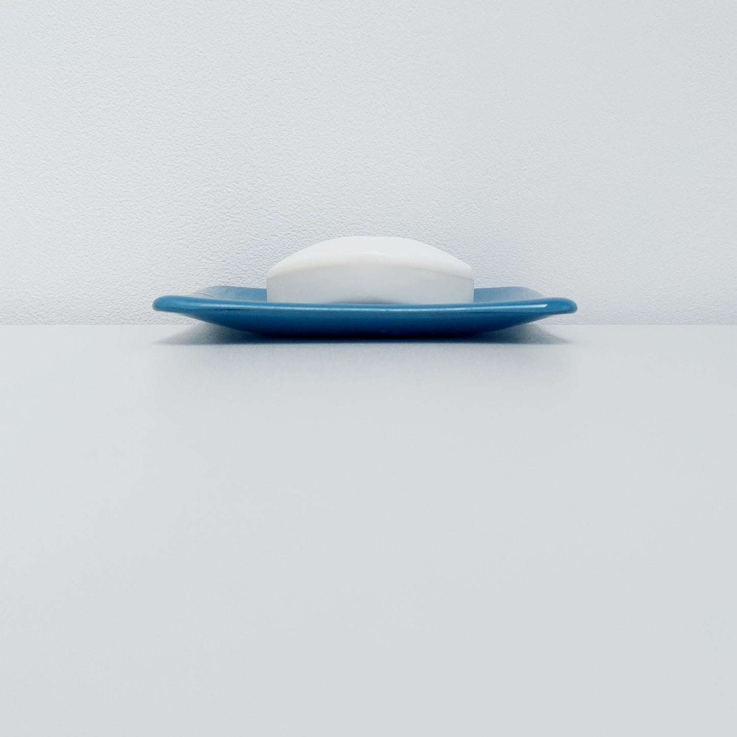 Denim Blue Glass Dish with an Abstract Black and White Design