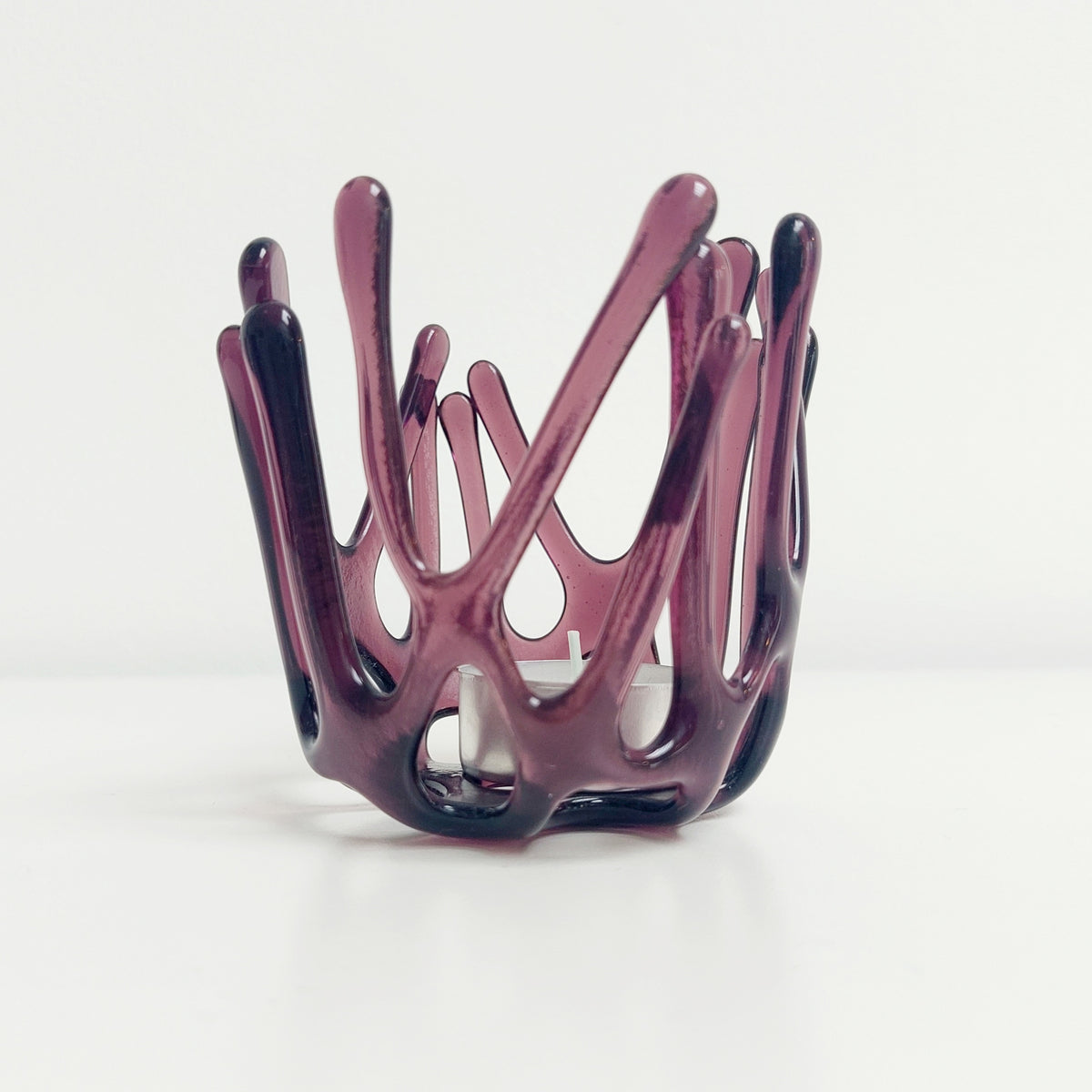 Handcrafted Plum Glass Candle Holder | Asymmetrical Art Sculpture