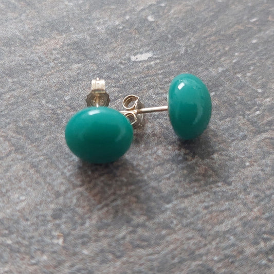 Teal Glass Stud Earrings with Sterling Silver Posts