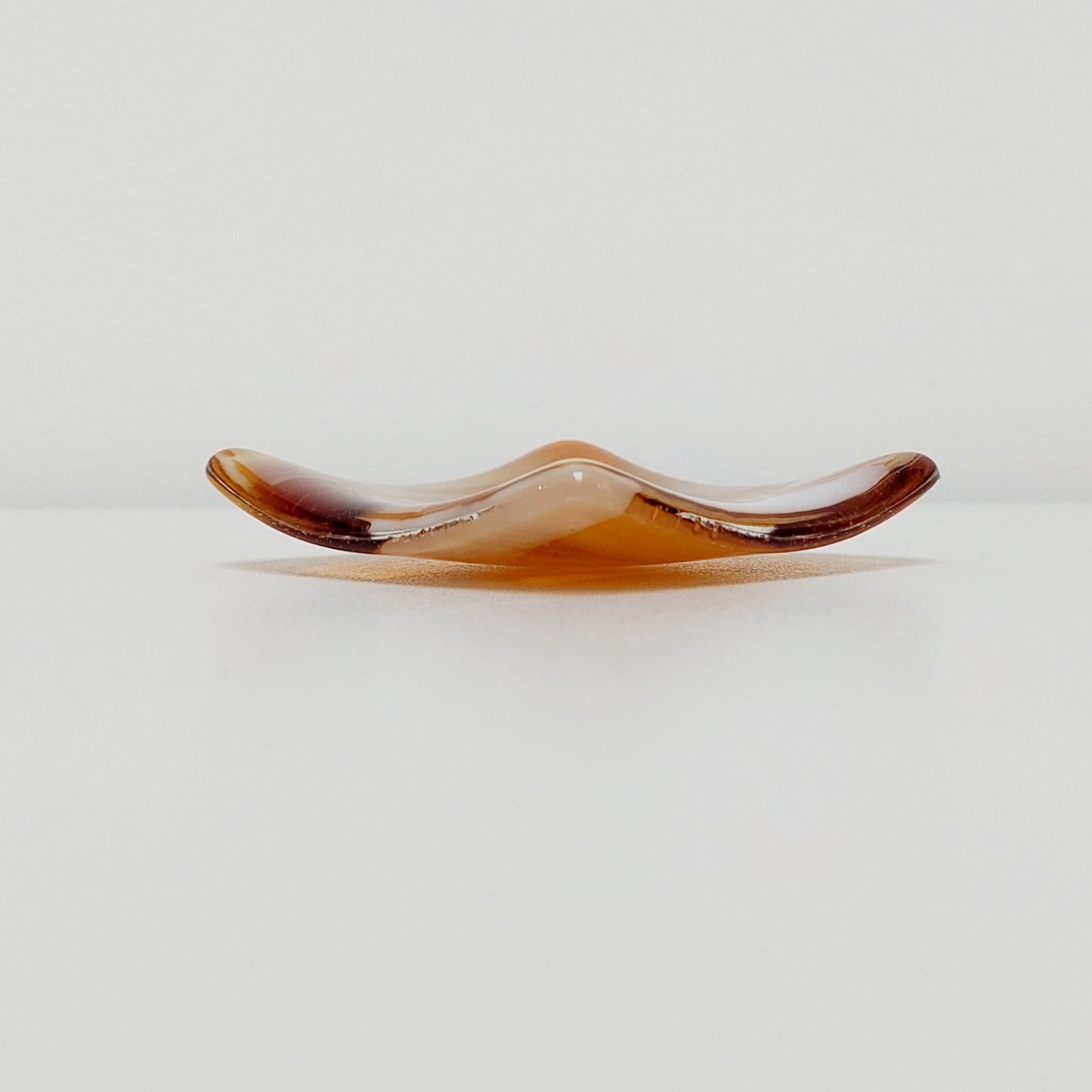 Amber Glass Art Ring Dish, Small Kiln Formed Bedside Table Trinket Dish