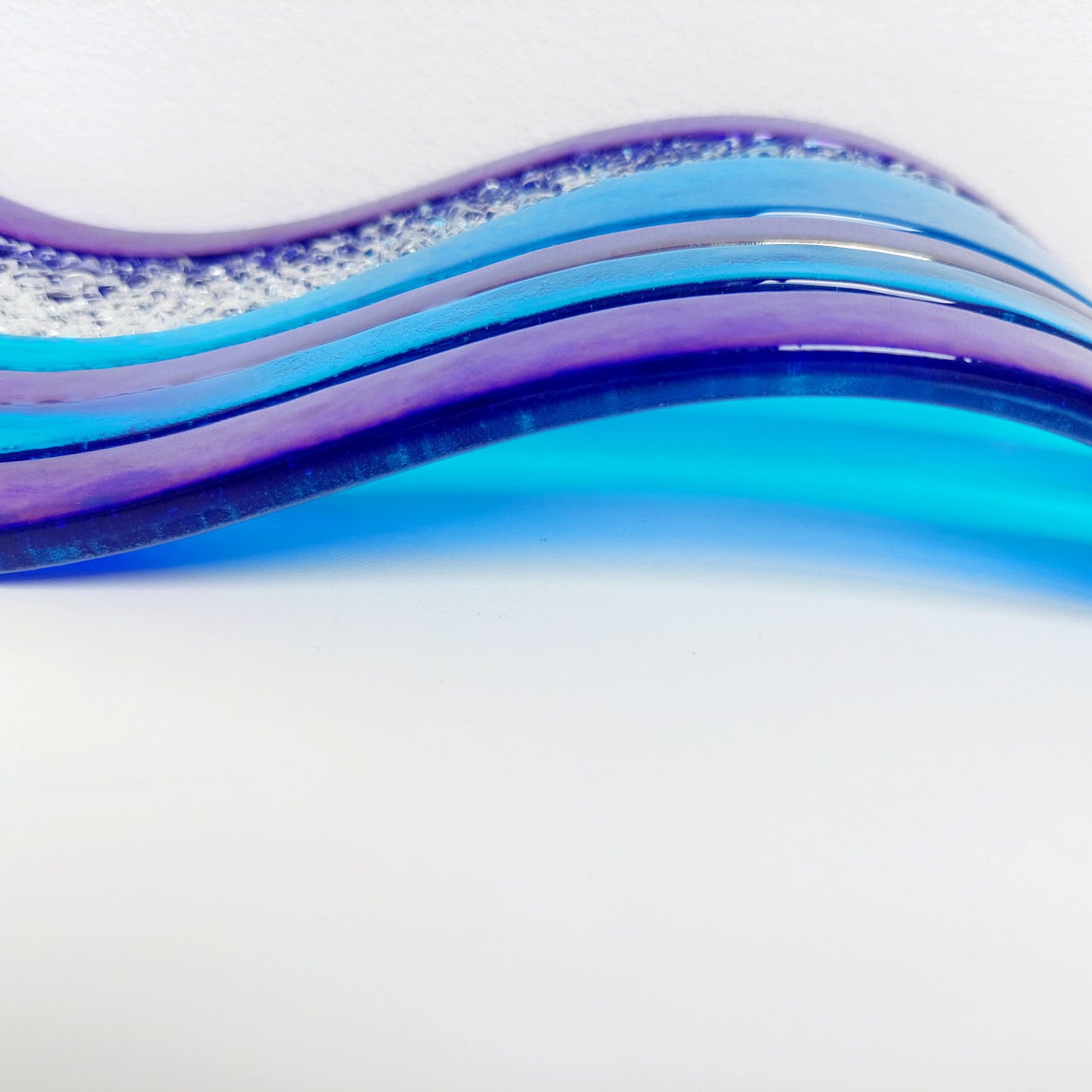 Handcrafted Blue Glass Art Ornament, Lake Windermere Inspired Freestanding Wave | S Curve
