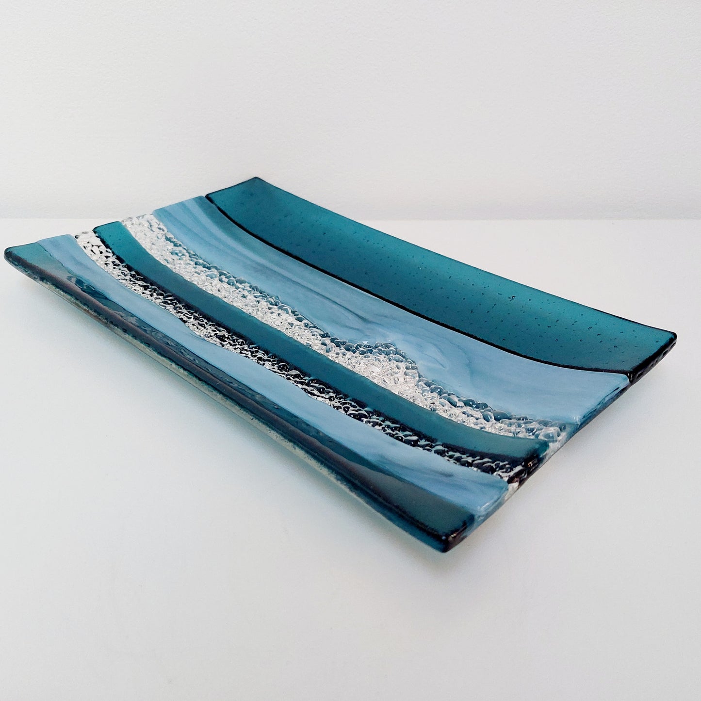 Sea Blue Textured Glass Plate, Coffee Table Centerpiece, Derwent Water Inspired