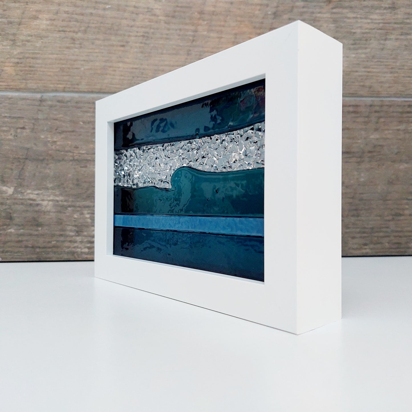 Sea Blue Framed Glass Picture Handcrafted in the Lake District, Landscape Glass Art