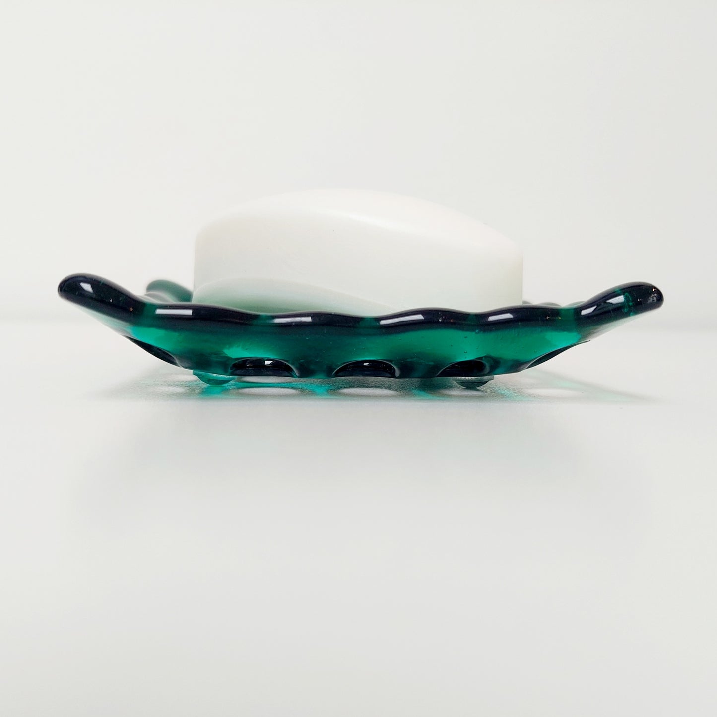 Emerald Green Glass Soap Dish with Holes