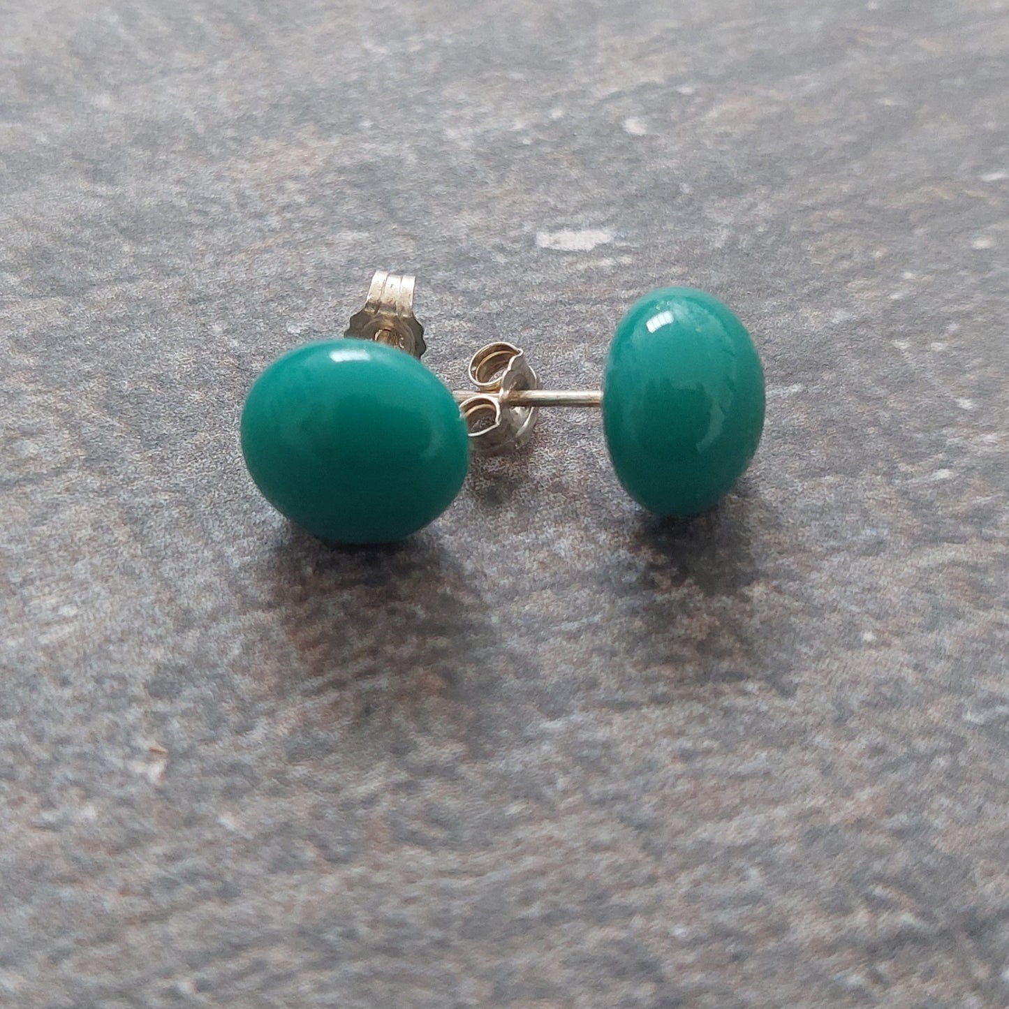 Teal Glass Stud Earrings with Sterling Silver Posts