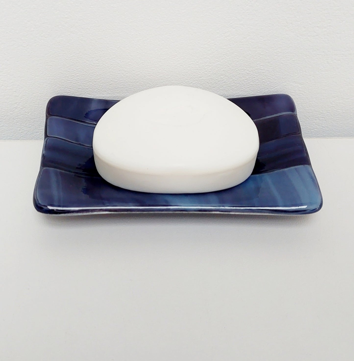 Midnight Glass Art Dish, Handmade Royal Purple and Lilac Fused Glass Soap Tray