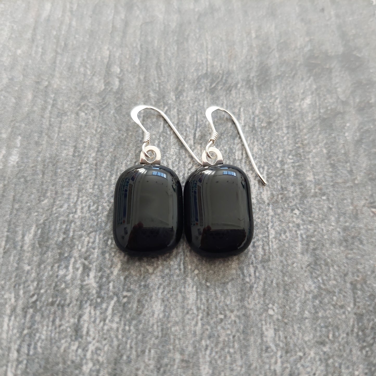 Black Fused Glass Drop Earrings