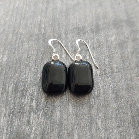 Black Fused Glass Drop Earrings