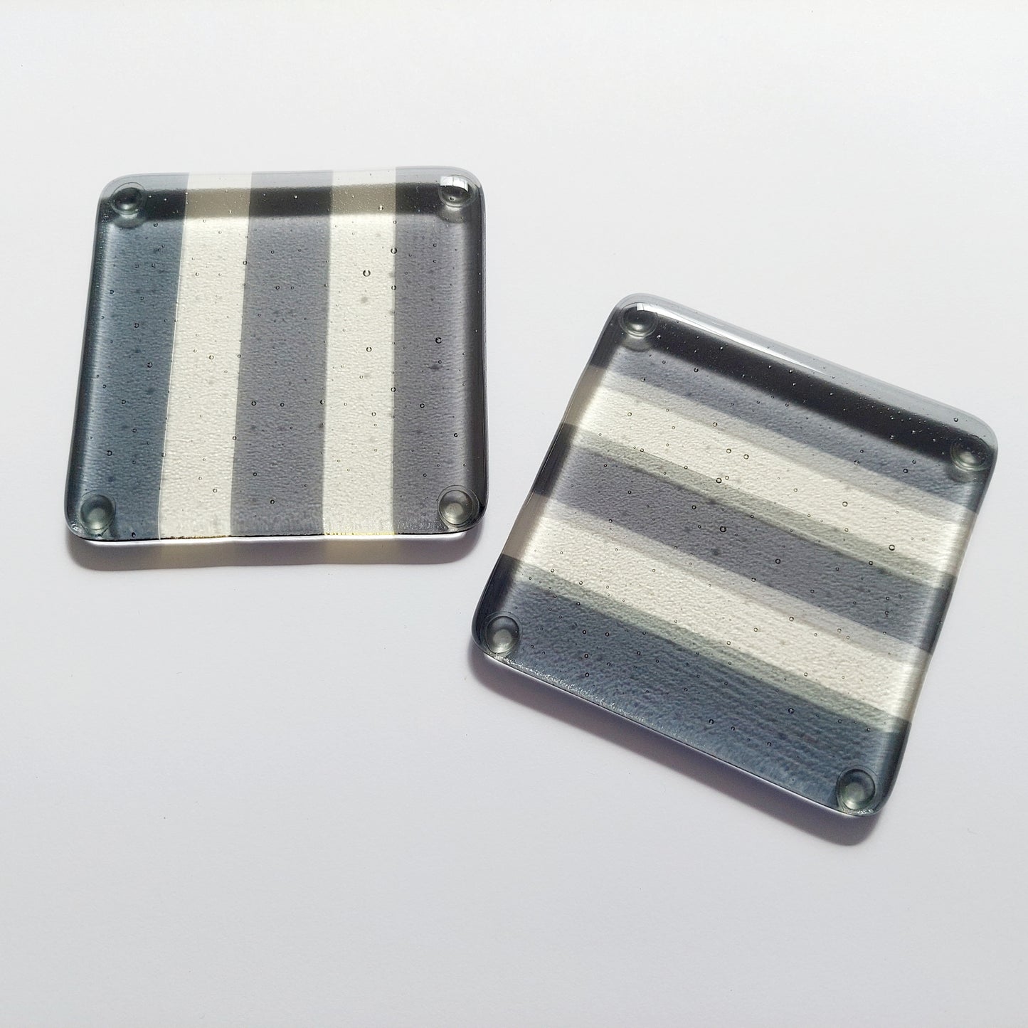 Set of 2 Handmade Grey & Pale Yellow Glass Coasters