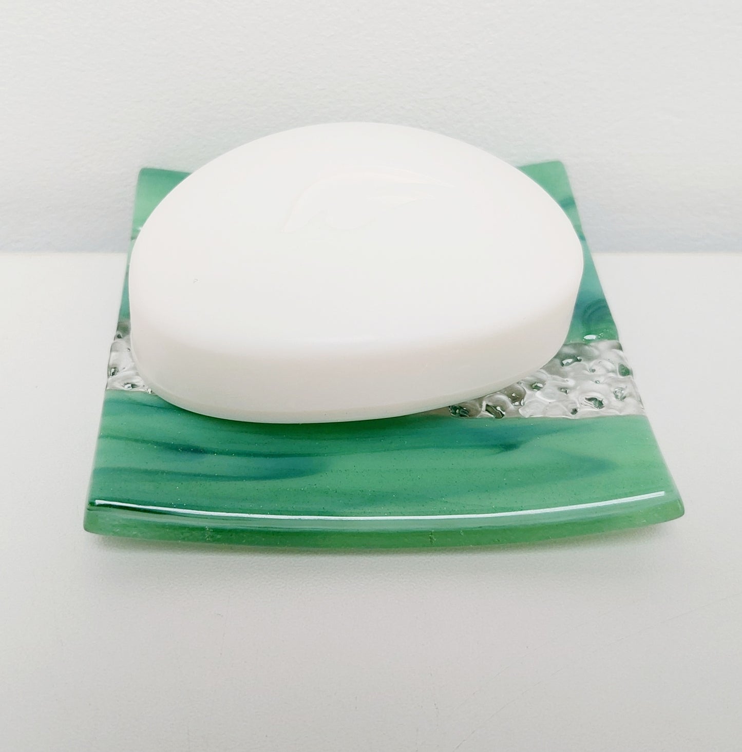 Spring in Grizedale Decorative Dish, Small Handmade Textured Green Glass Tray