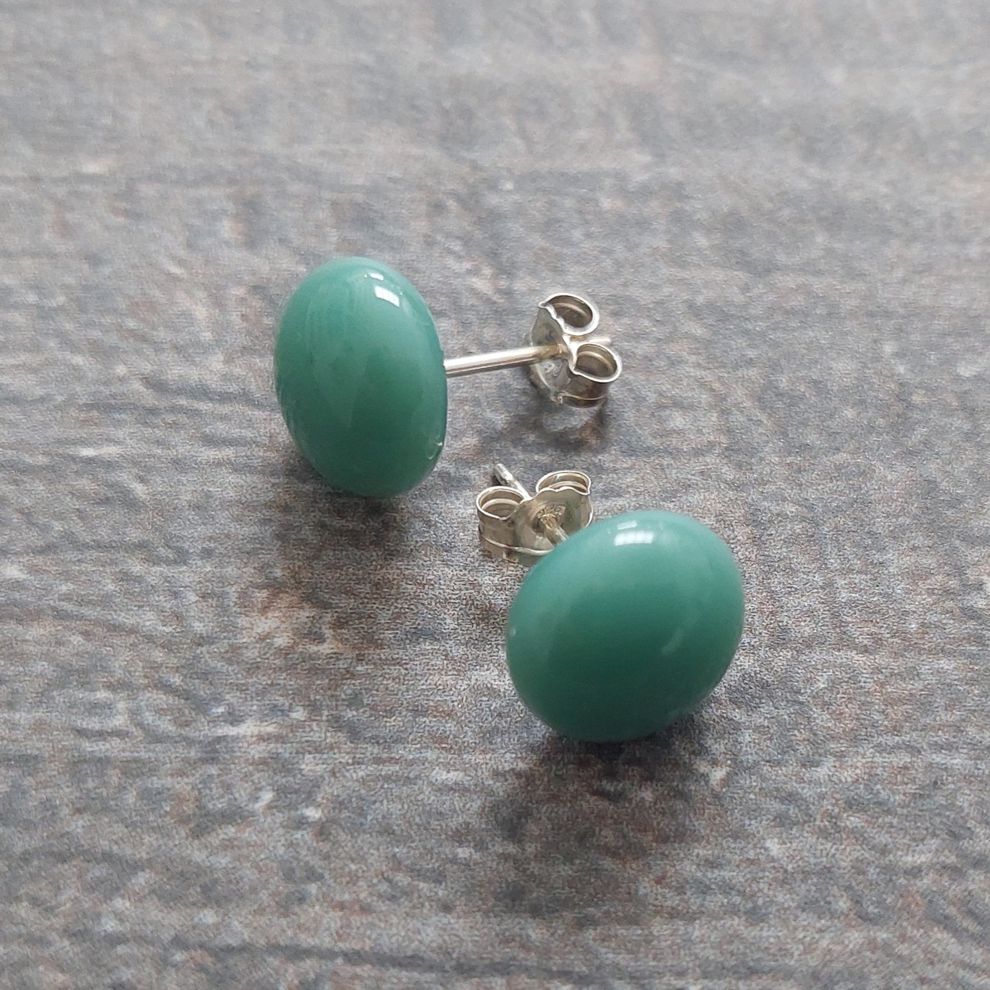 Celadon Green Glass Stud Earrings with Sterling Silver Posts