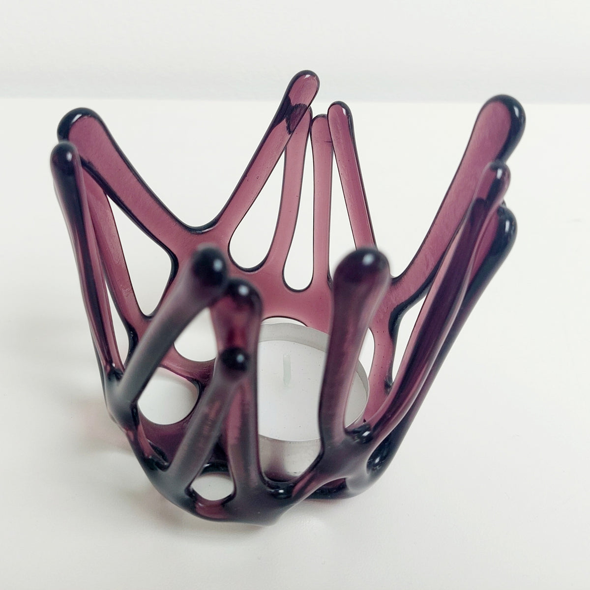 Handcrafted Plum Glass Candle Holder | Asymmetrical Art Sculpture