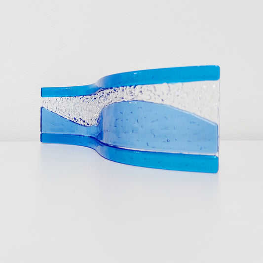 Sky Blue Glass Art Wave with Iridescent Royal Blue Accents