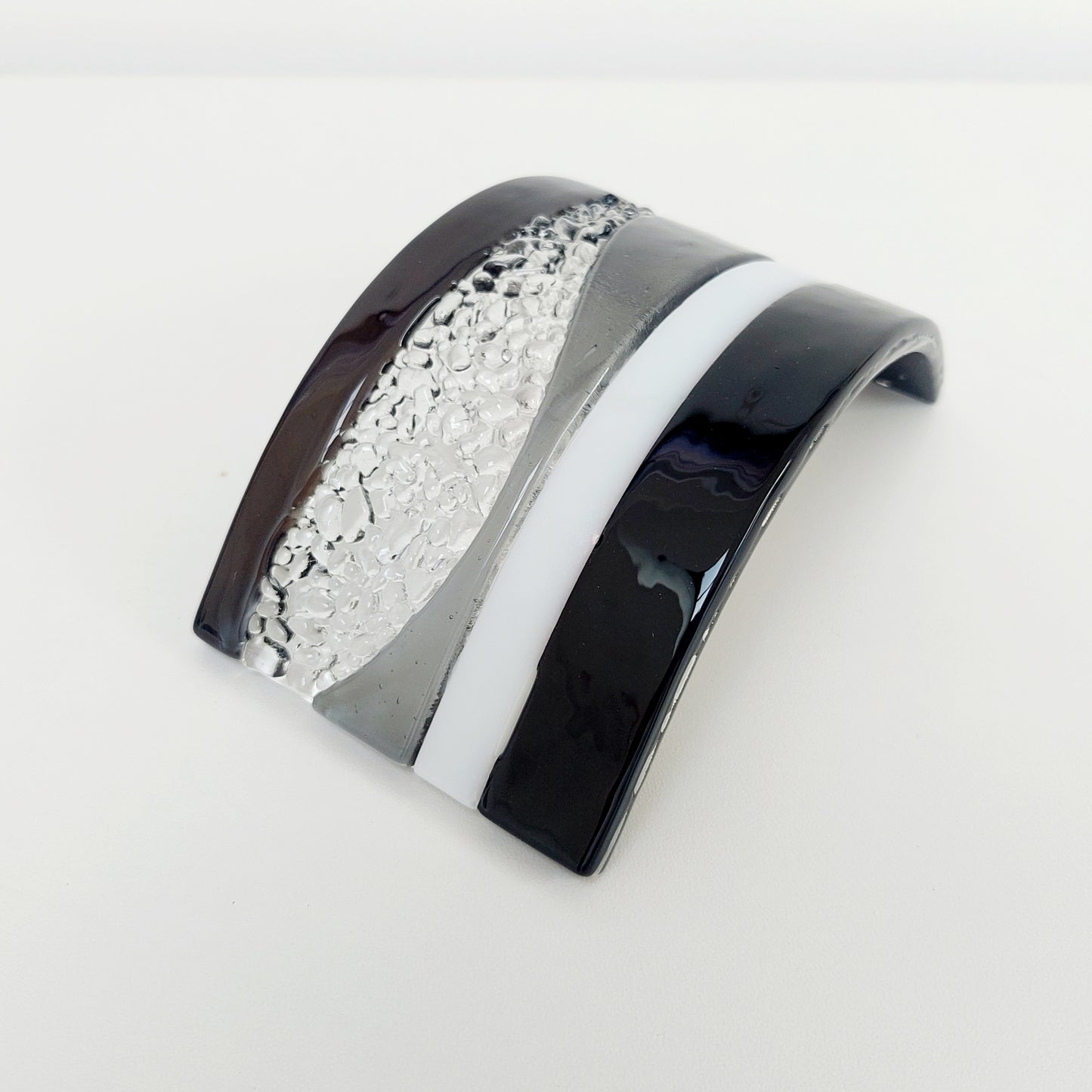 Monochrome Glass Art Curve | Handcrafted Black, Grey and White Ornament