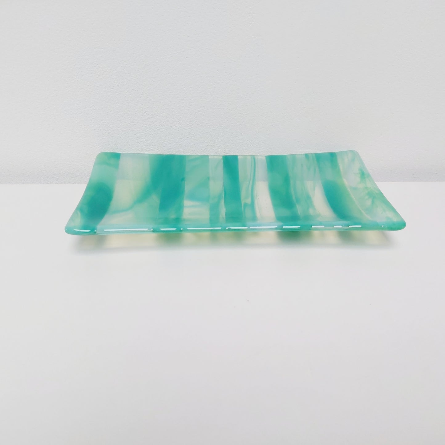 Rydal Water Glass Art Plate, Handcrafted Green Opaline Platter