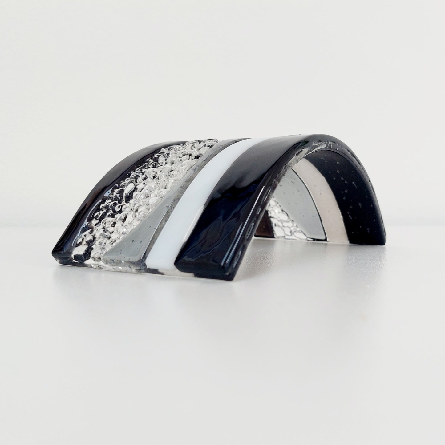 Monochrome Glass Art Curve | Handcrafted Black, Grey and White Ornament