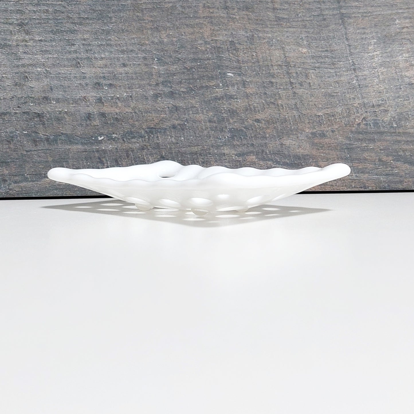 Rectangular White Glass Soap Dish with Holes, Handcrafted Organic Fused Glass Art Soap Tray, White Bathroom Accessory, White Bathroom Décor