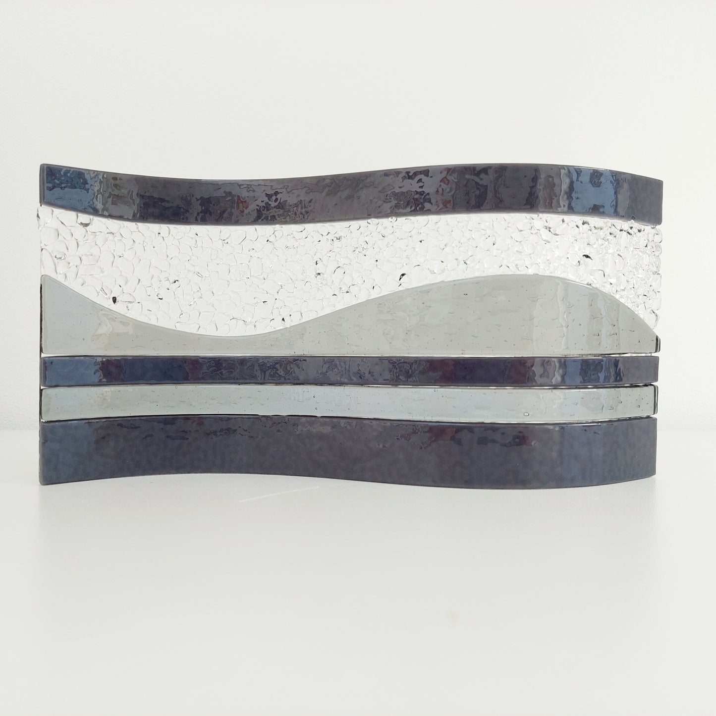 Contemporary Grey Glass Wave Sculpture, Monochrome Decor