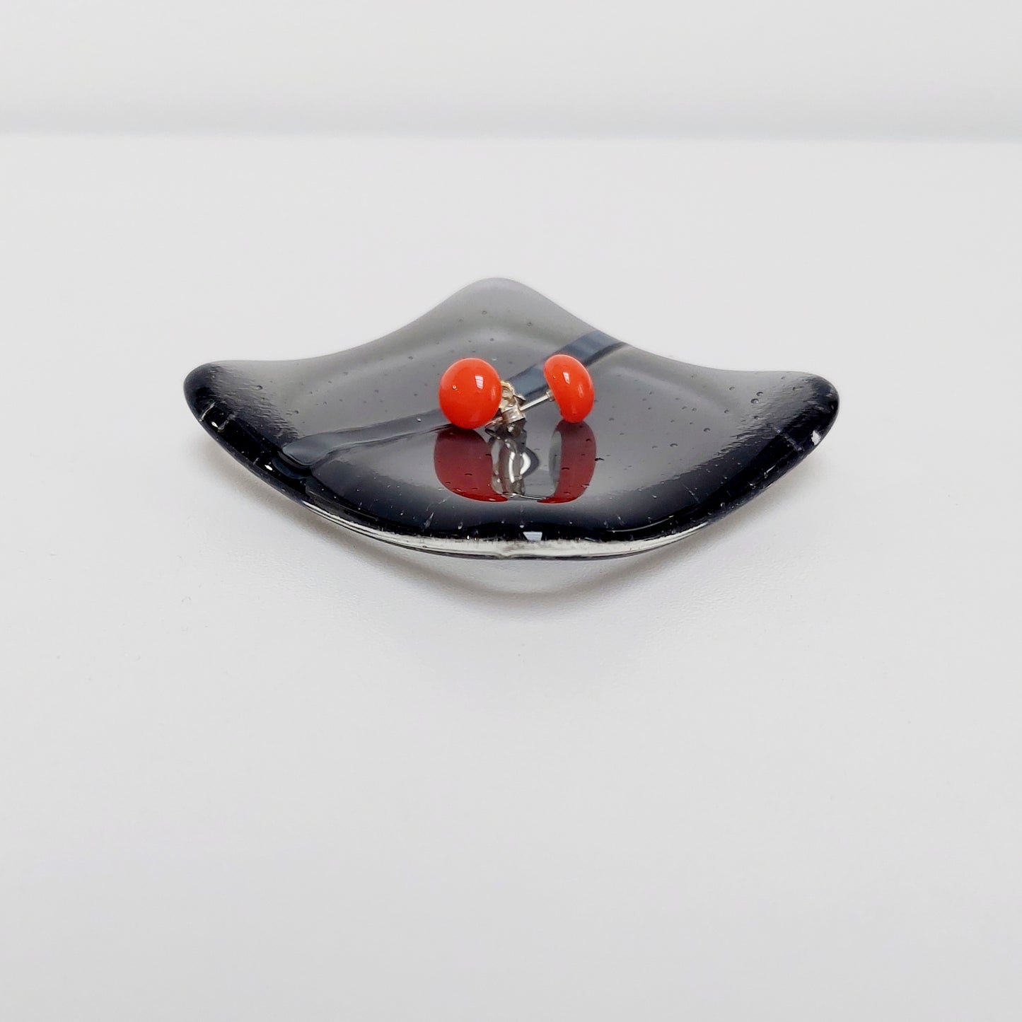 Artisan Grey Glass Ring Bowl, Small Handmade Trinket Dish