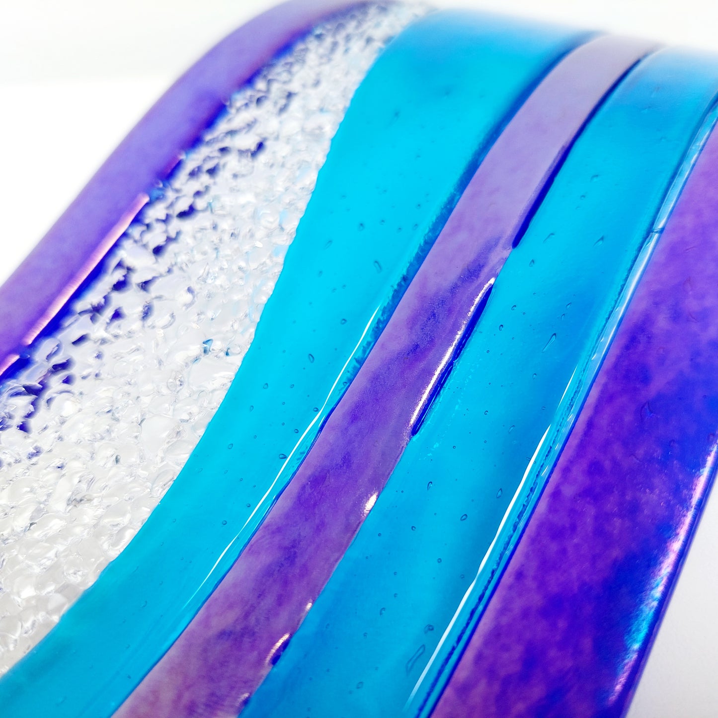Handcrafted Blue Glass Art Ornament, Lake Windermere Inspired Freestanding Wave | S Curve