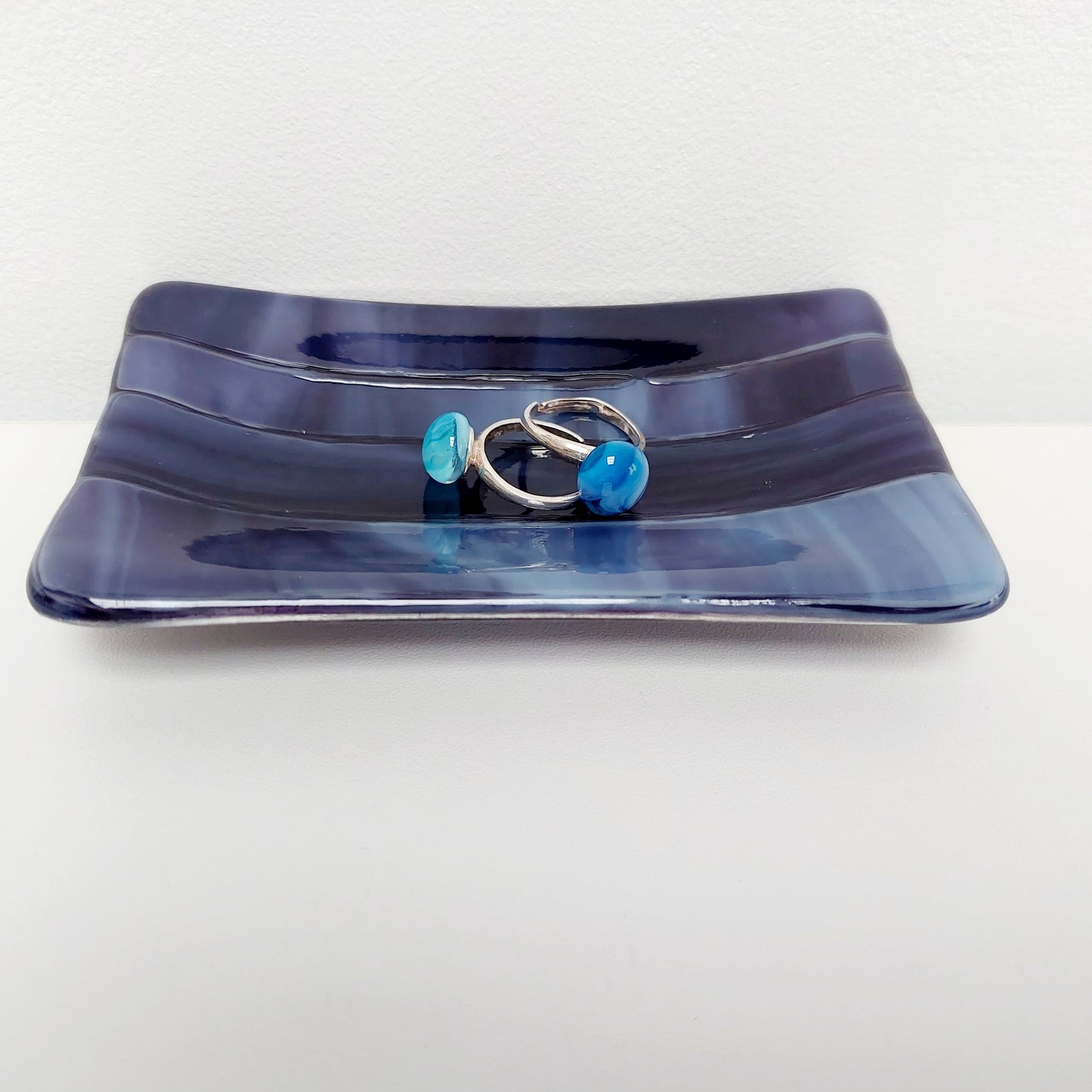 Midnight Glass Art Dish, Handmade Royal Purple and Lilac Fused Glass Soap Tray