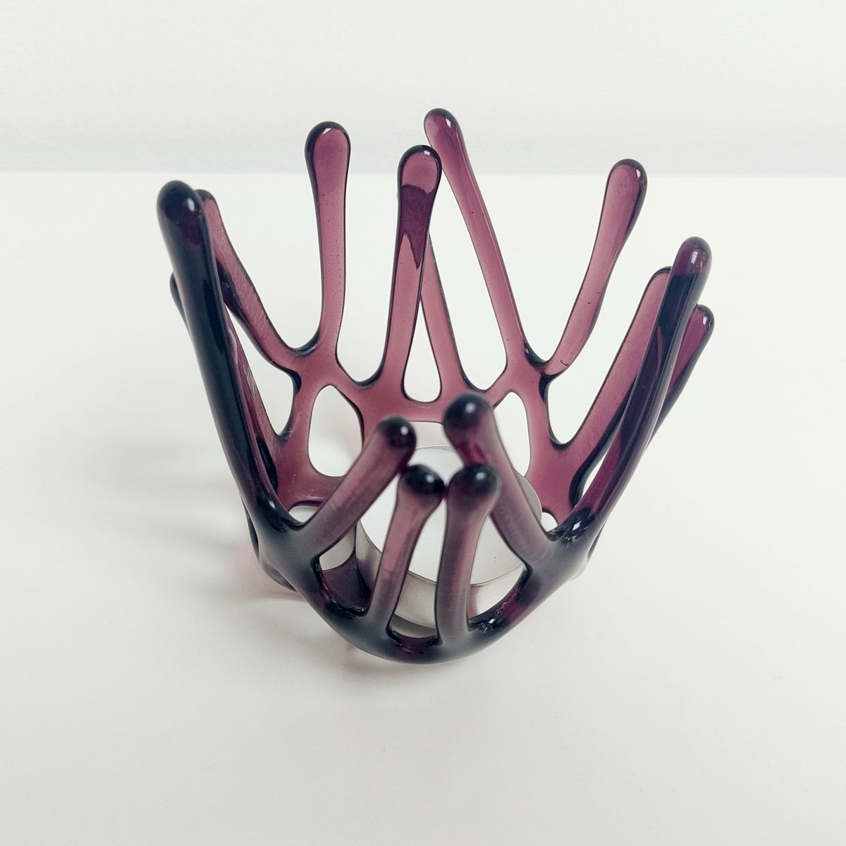 Handcrafted Plum Glass Candle Holder | Asymmetrical Art Sculpture