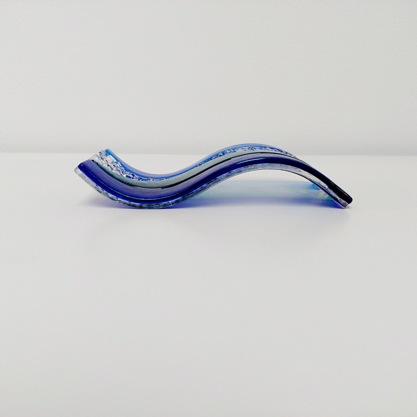 Handcrafted Lake District Glass Ornament, Small Blue Green Fused Glass Wave
