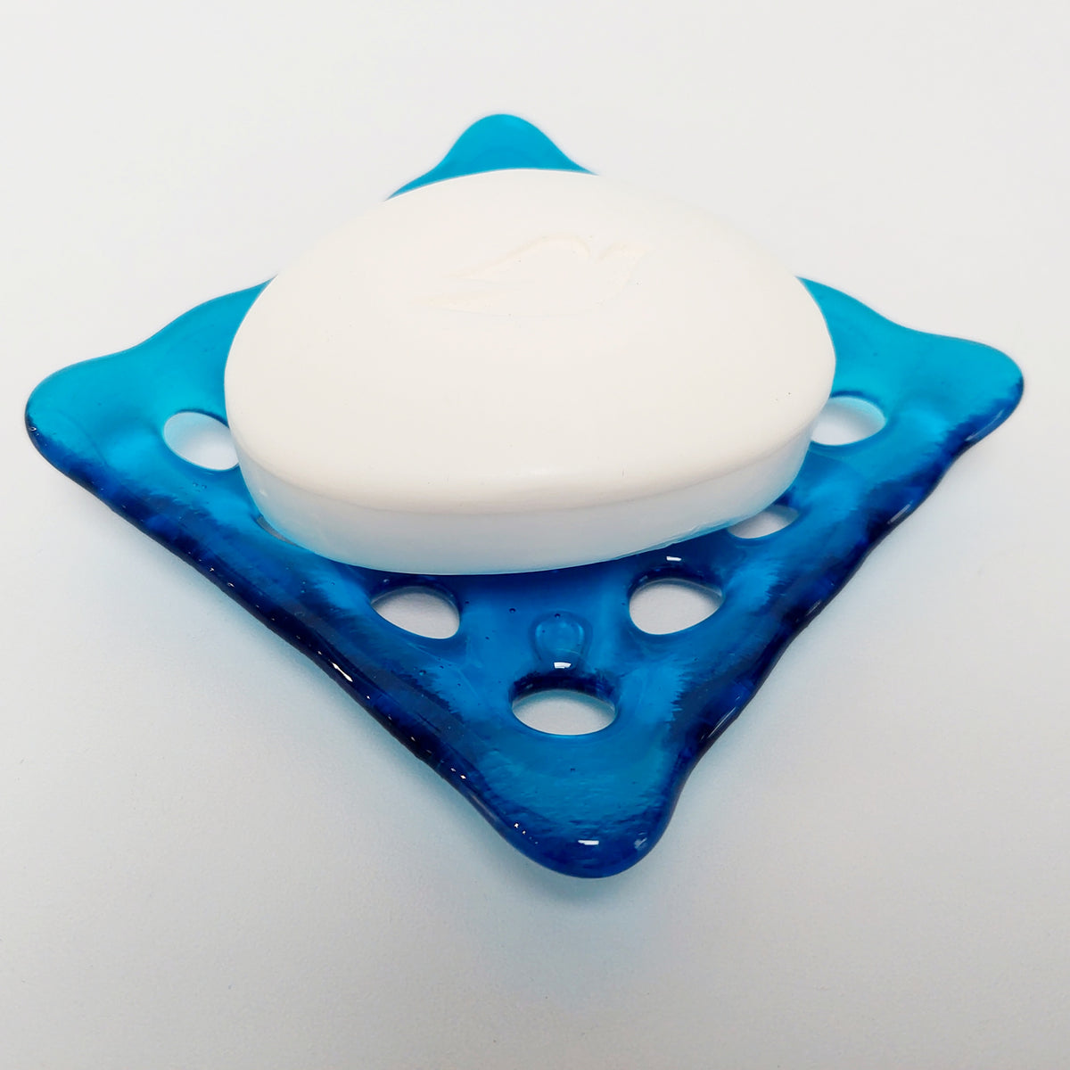 Turquoise Glass Soap Dish with Holes