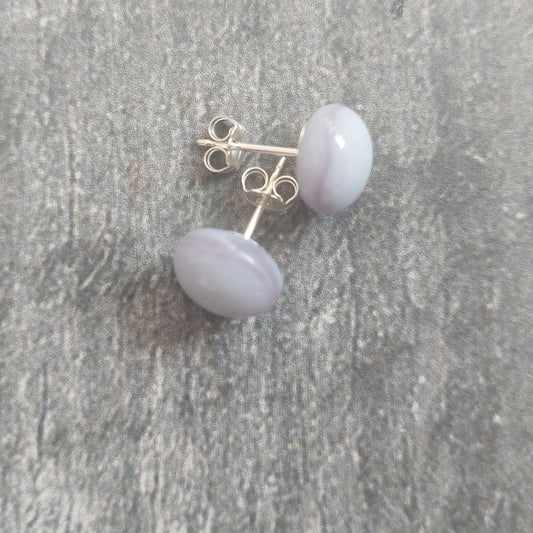 Pale Lavender Glass Art Studs, Small Handcrafted Light Purple Fused Glass Stud Earrings with Sterling Silver Posts and Butterflies