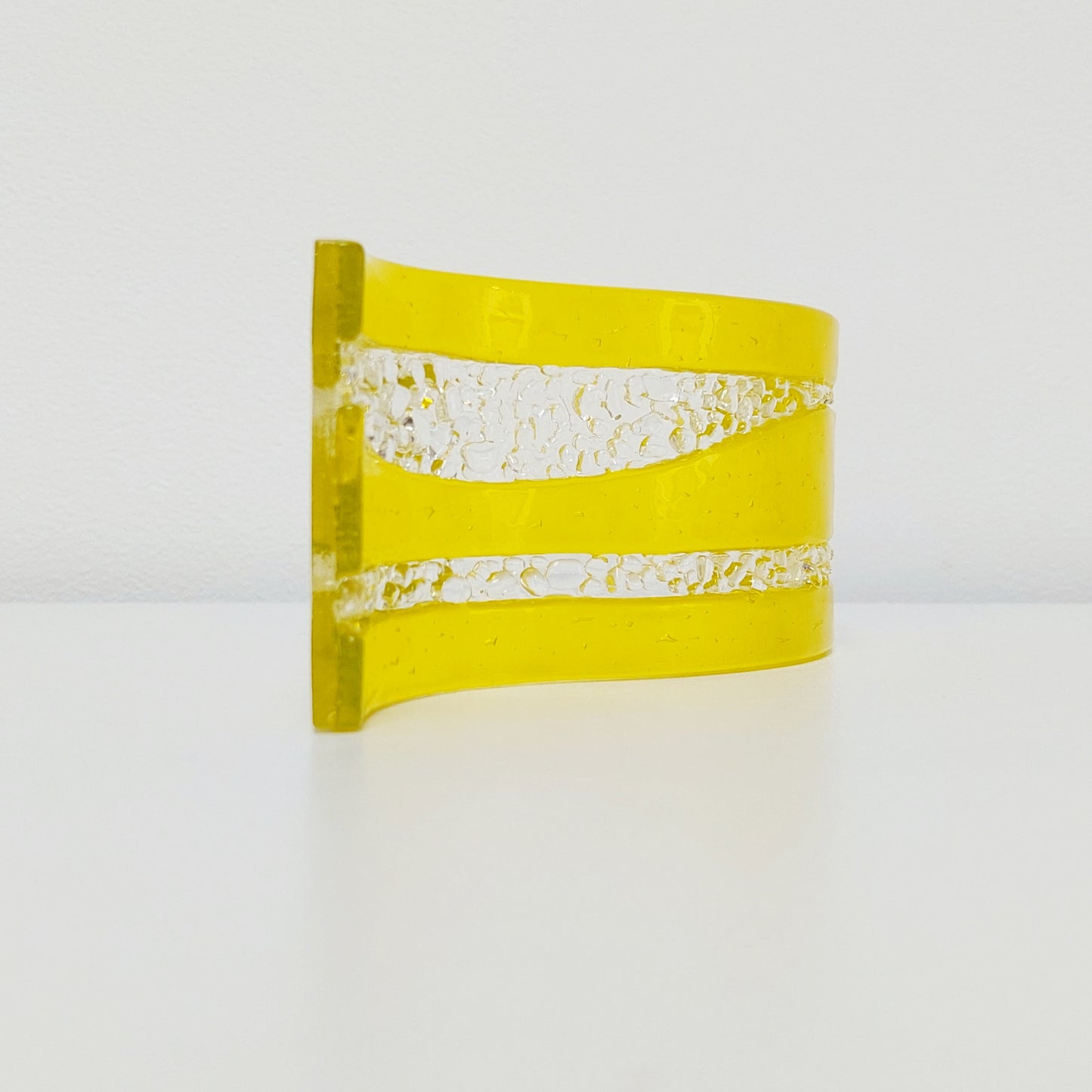 Handmade Yellow Glass Art Ornament, Freestanding Fused Glass Wave