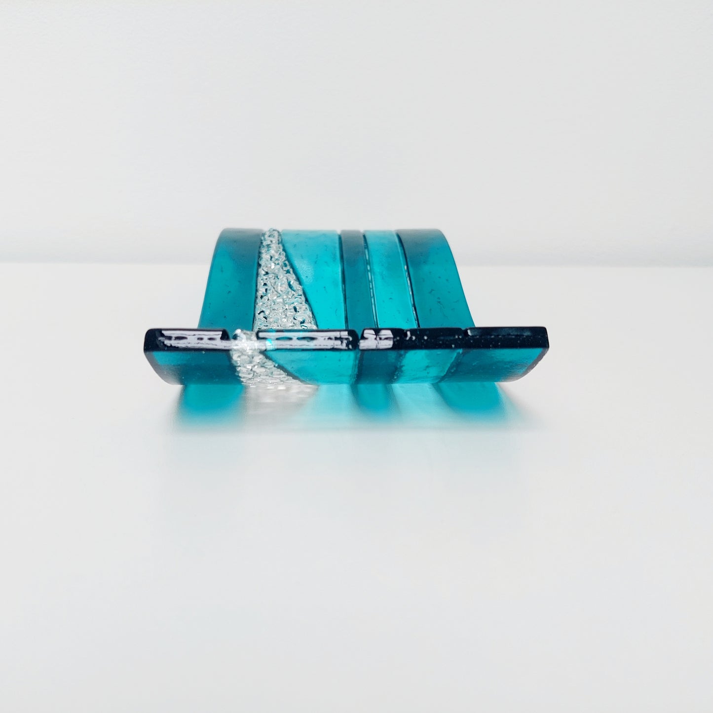 Aqua and Teal Glass Wave, Artisanal Fused Glass Ornament, Freestanding Textured Glass Art Panel, Teal Living Room Décor, Lake District Glass