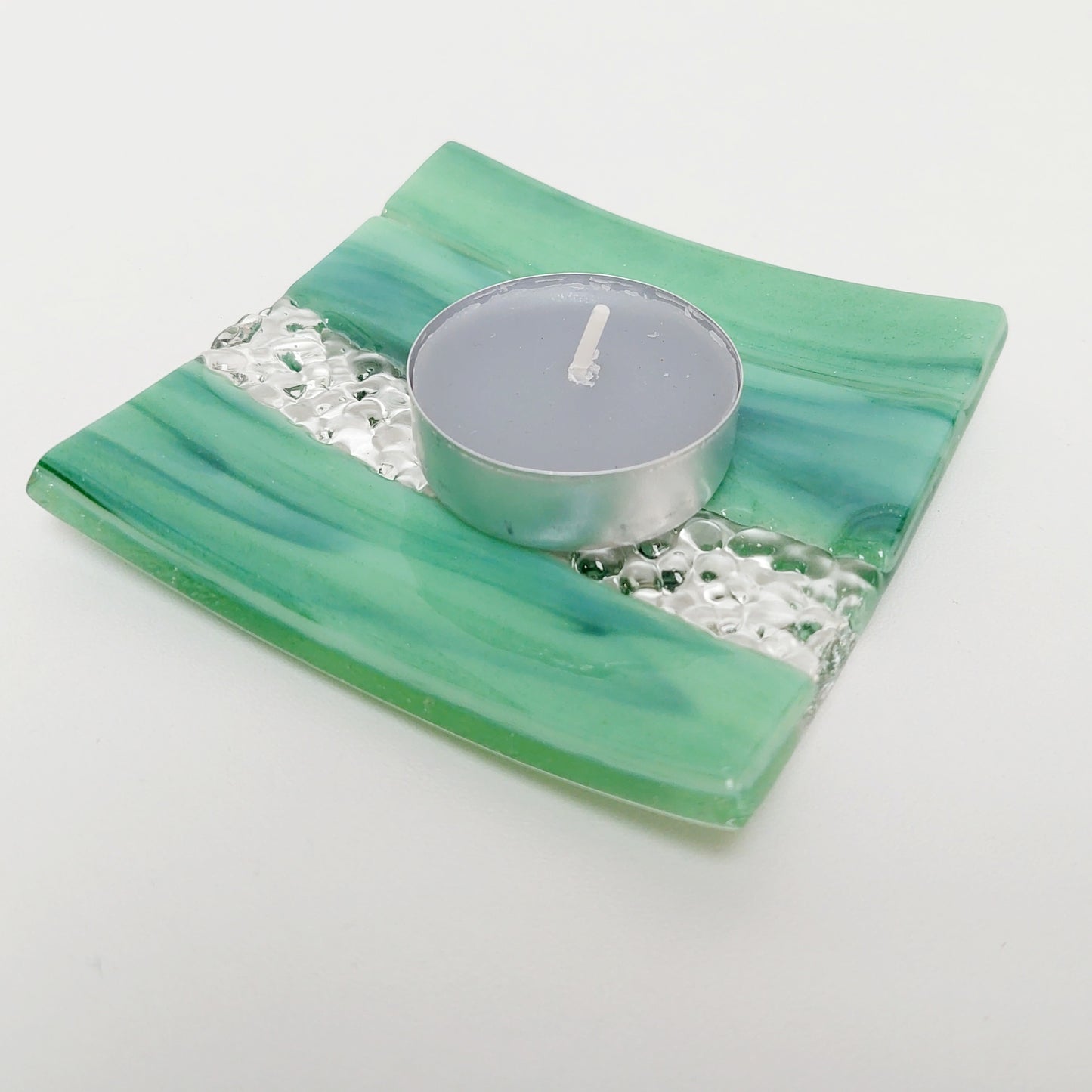Spring in Grizedale Decorative Dish, Small Handmade Textured Green Glass Tray