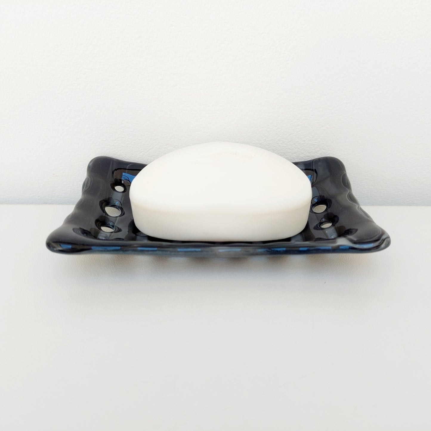 Rectangular Stone Grey Glass Soap Dish with Holes