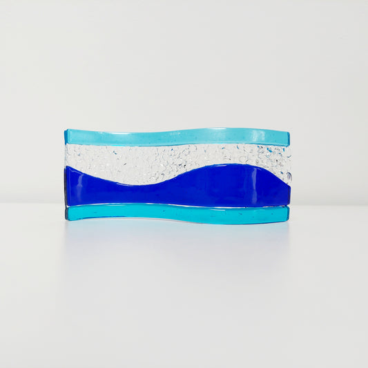 Cobalt Blue Glass Art Wave with Turquoise Accents