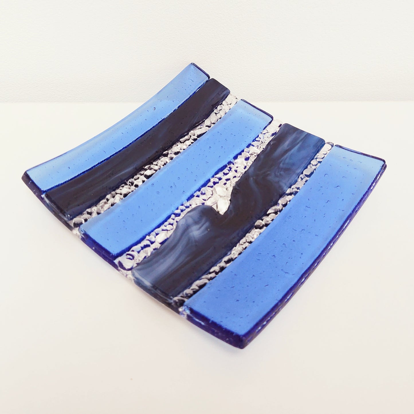 Ulllswater Textured Blue Glass Plate, Small Handmade Decorative Tray