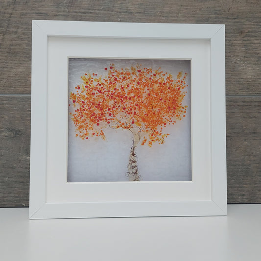 Framed Autumnal Glass Tree, Handmade Fused Glass Picture