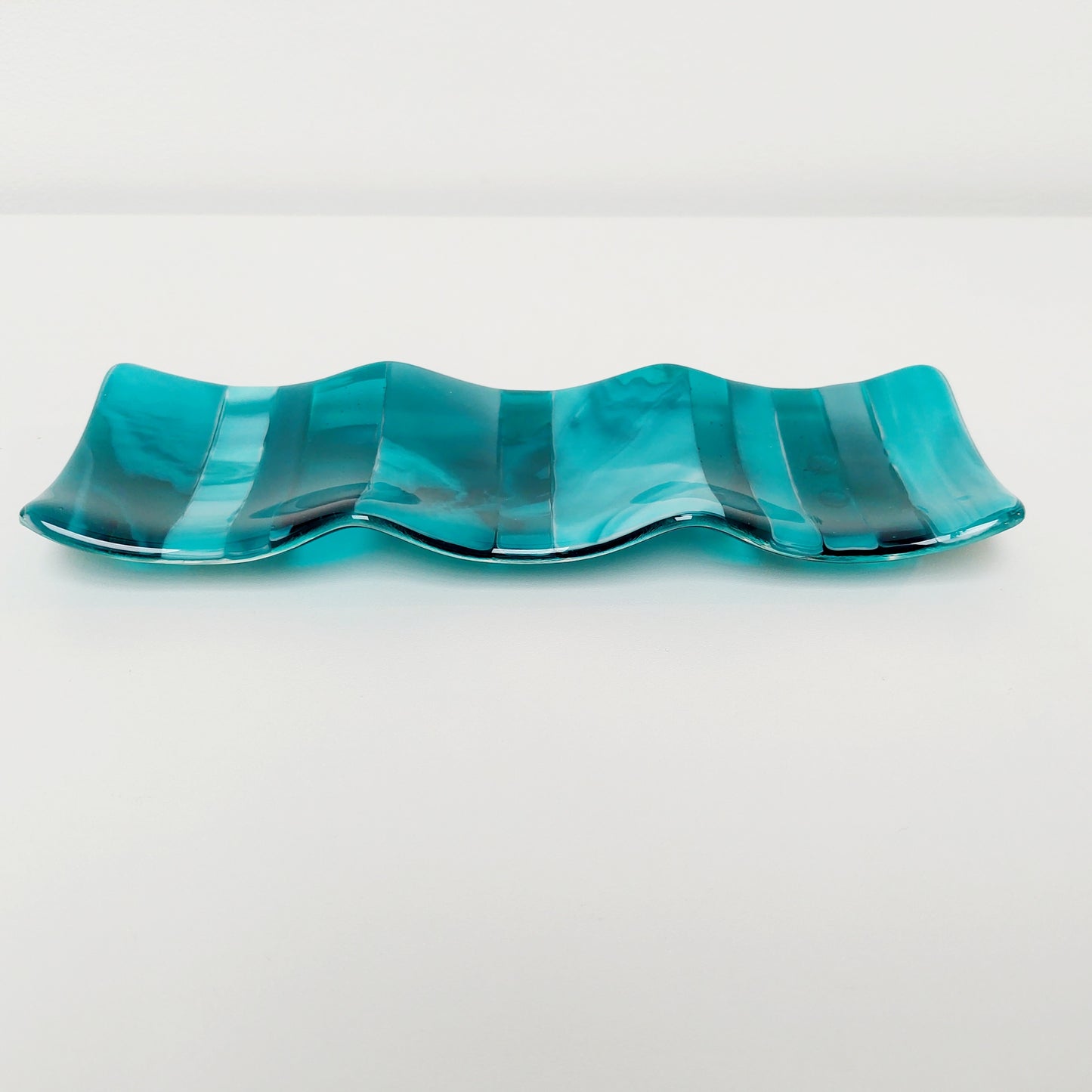 Handmade Teal Glass Candle Stand Kiln Formed in the Lake District